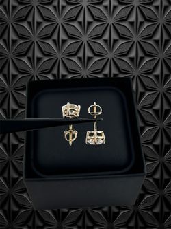 Lab-Grown Round Shape Yellow Gold Earrings 