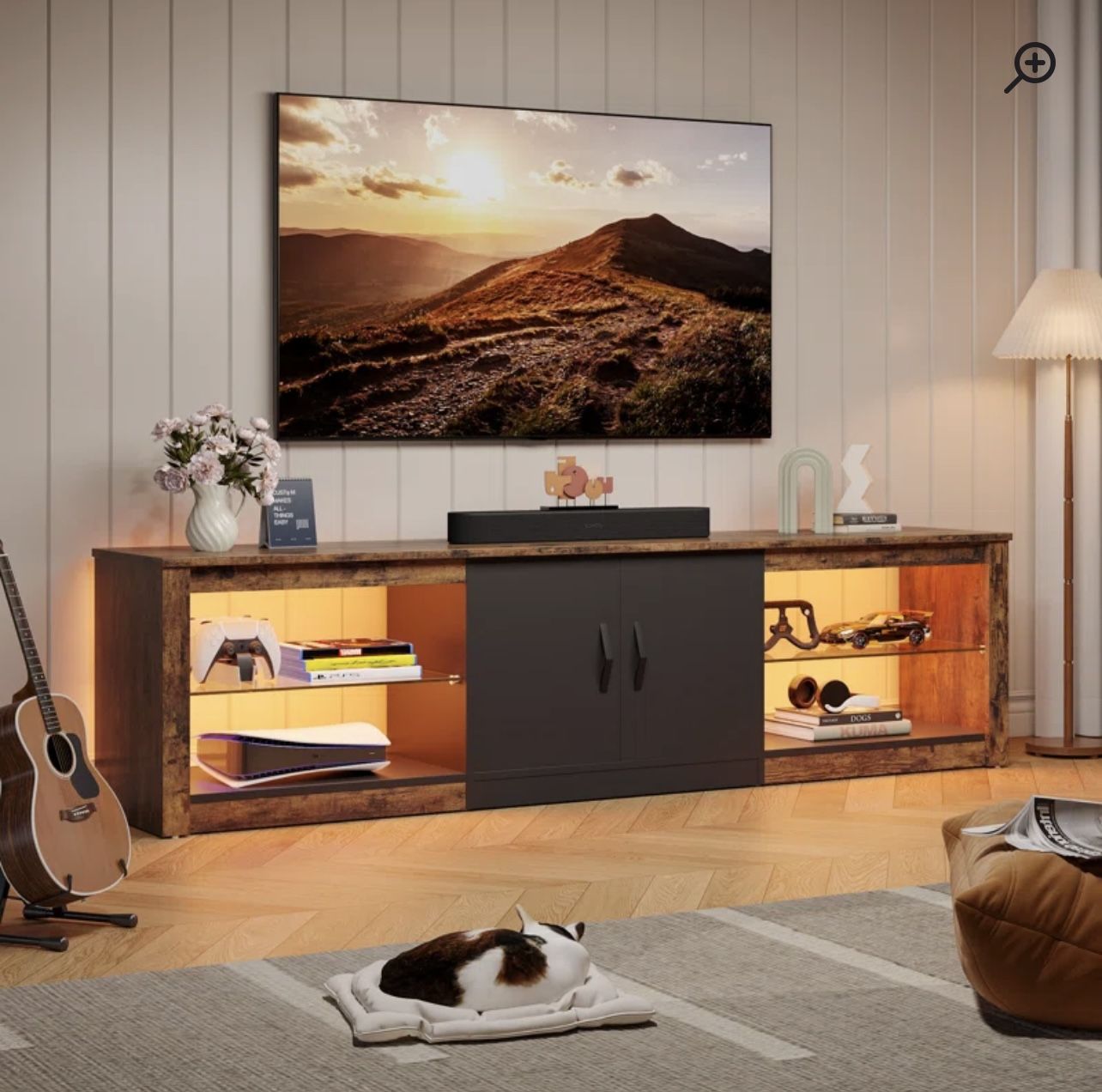 Rustic Brown And Black 70 Inch LED tv Stand 