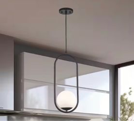 Monteaux Lighting 1-Light Black Pendant with Opal Glass Globe