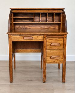 Vintage Oak Roll Top Secretary Desk – Compact Writing Desk