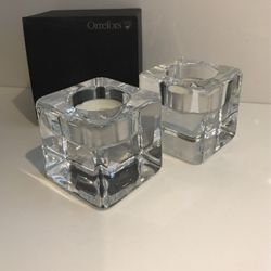 2 Orrefors Votive Ice Cube Candle 2 3/4”