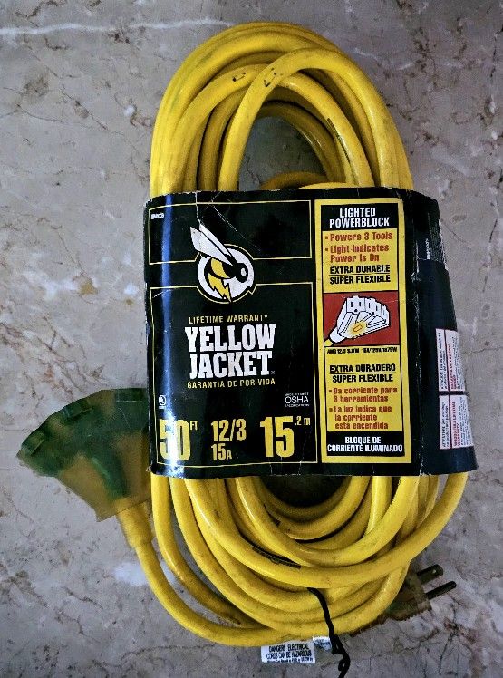 New Yellow Jacket 50ft 12/3 Multi-Outlet 15 Amp Extension Cord