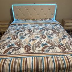 Queen LED Light Bed Frame with Charging Ports (Brand New)