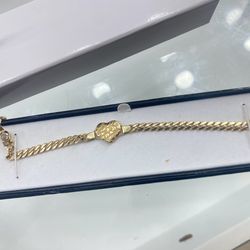 14k Gold Nugget Heart Bracelet
