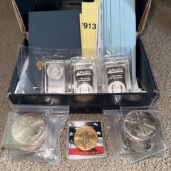 One-1oz American Eagle, 16-1oz silver American Eagles, 10-1oz AMEX bars