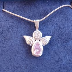 Sterling Silver Guarding Angel Necklace With Gemstones 