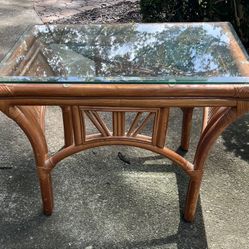 GLASS TOP WICKER/ RATTAN SIDE TABLE