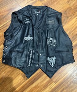 Zakk Wylde Genuine Leather Vest Jacket Black Label Society Biker BLS Patches 5xl