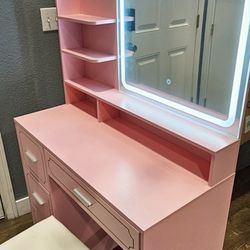 Pink Vanity With LED Mirror 