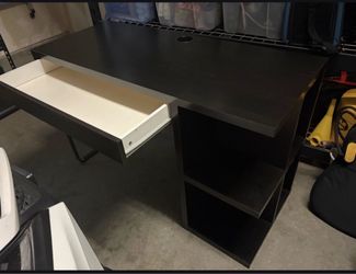 Black wood desk w/ shelves and drawers