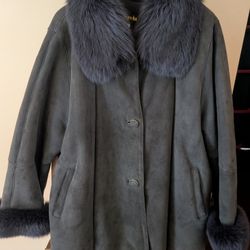 Women's Genuine Shearling Fur Trimmed Jacket Coat Size M