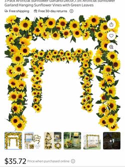 3 pack artificial sunflower garland 7.5
