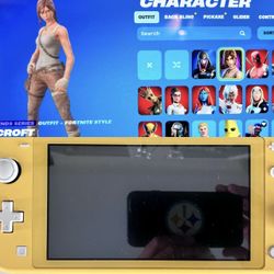 Yellow Nintendo Switch Lite Including Fortnite Account (with Lara Craft Skin Rare)