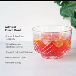Viski Crystal Punch Bowl, 8 glasses and glass spoon