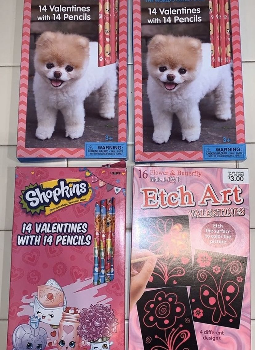 3 brand new boxes of Valentine’s Day cards with pencils: Shopkins & Boo