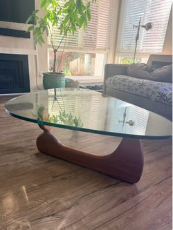Isamu Noguchi Triangular Wlnut Wood and Glass Coffee Table