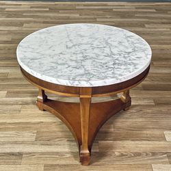 Mid-Century Carrera Marble & Walnut Side Table, c. 1960's - Delivery Available 