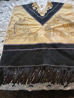 Authentic Suede Leather Stamped Zarape Poncho 