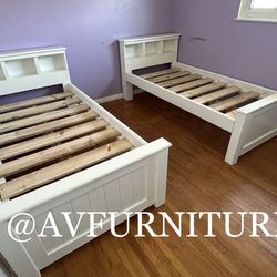 2 Solid Wood White Twin Bed Frames