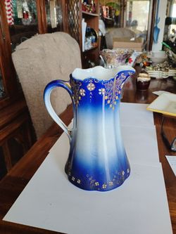 Antique flow blue lunville france pitcher