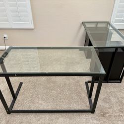 Glass Office Desk Set With File Cabinets
