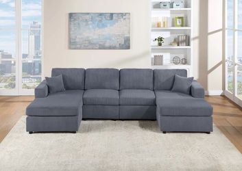Brand New Dark Grey Super Plush Corduroy Sectional Sofa (Pillows Included)