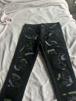 Vasdev 2020 1/1 jeans  custom stitched patchwork Purple volt yellow green  Size 32  Endless denim vlone look alike