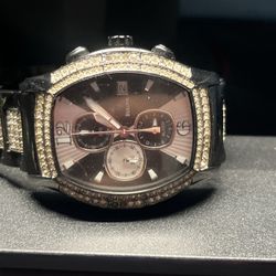 Bulova Men’s Crystal Chronograph Watch – Black & Silver – Iced Out – Works Great