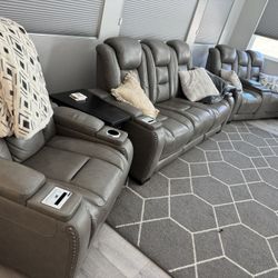 Title: Power Reclining Leather Sofa Set 