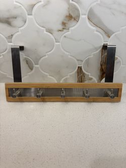 ToiletTree Bamboo & Stainless Steel Over-the-Door Towel Hooks (5Hooks)
