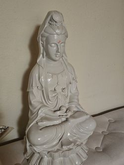 14"China Buddhism Dehua white porcelain Kwan-Yin GuanYin Buddha statue