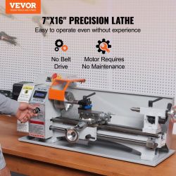 508*Compact Metal Lathe, 7'' x 16'', 800W, Precision Desktop Metalworking Lathe, Variable Speed 150-2500 RPM, Includes 3.9'' 3-jaw Chuck & Tool Box fo