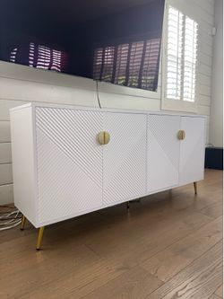 Modern White TV Stand / Media Console with Gold Legs