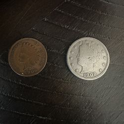 1906 Indian Head Penny And A 1902 Liberty V Nickel 