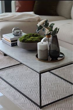 Marble Top Coffee Table with Black Metal Frame