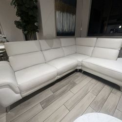 White Italian Leather Recliner Sectional