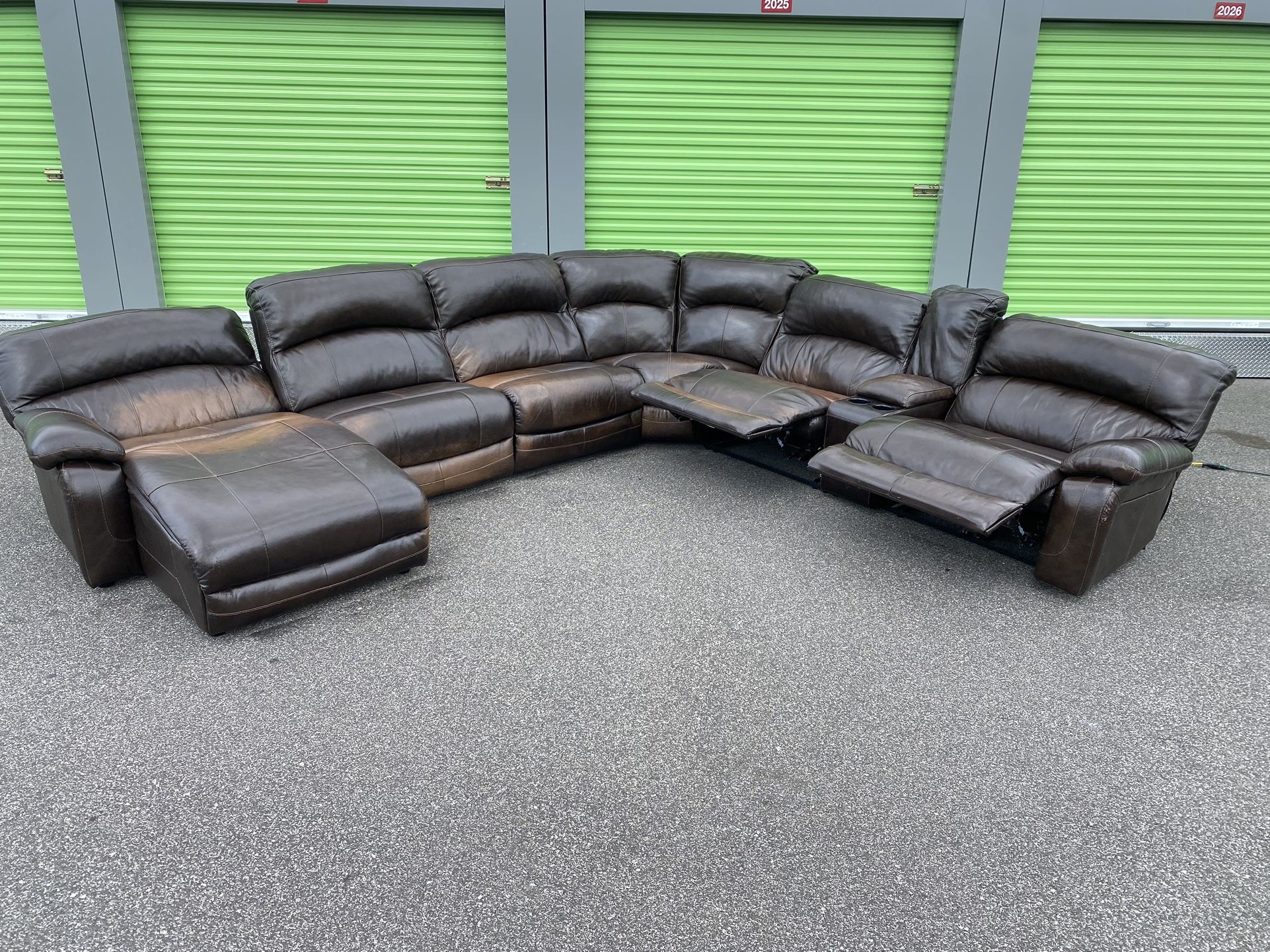 FREE DELIVERY - Large Power Recliner Sectional Break into 7pc Brown Genuine Leather Color