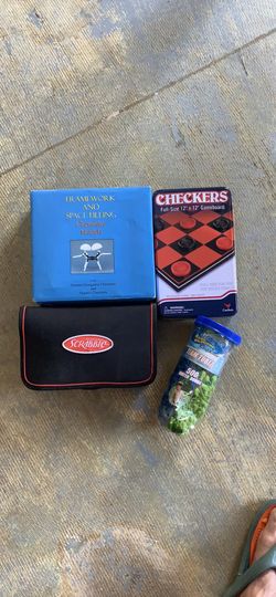 Board games. Checkers. Scrabble. chemistry lab set