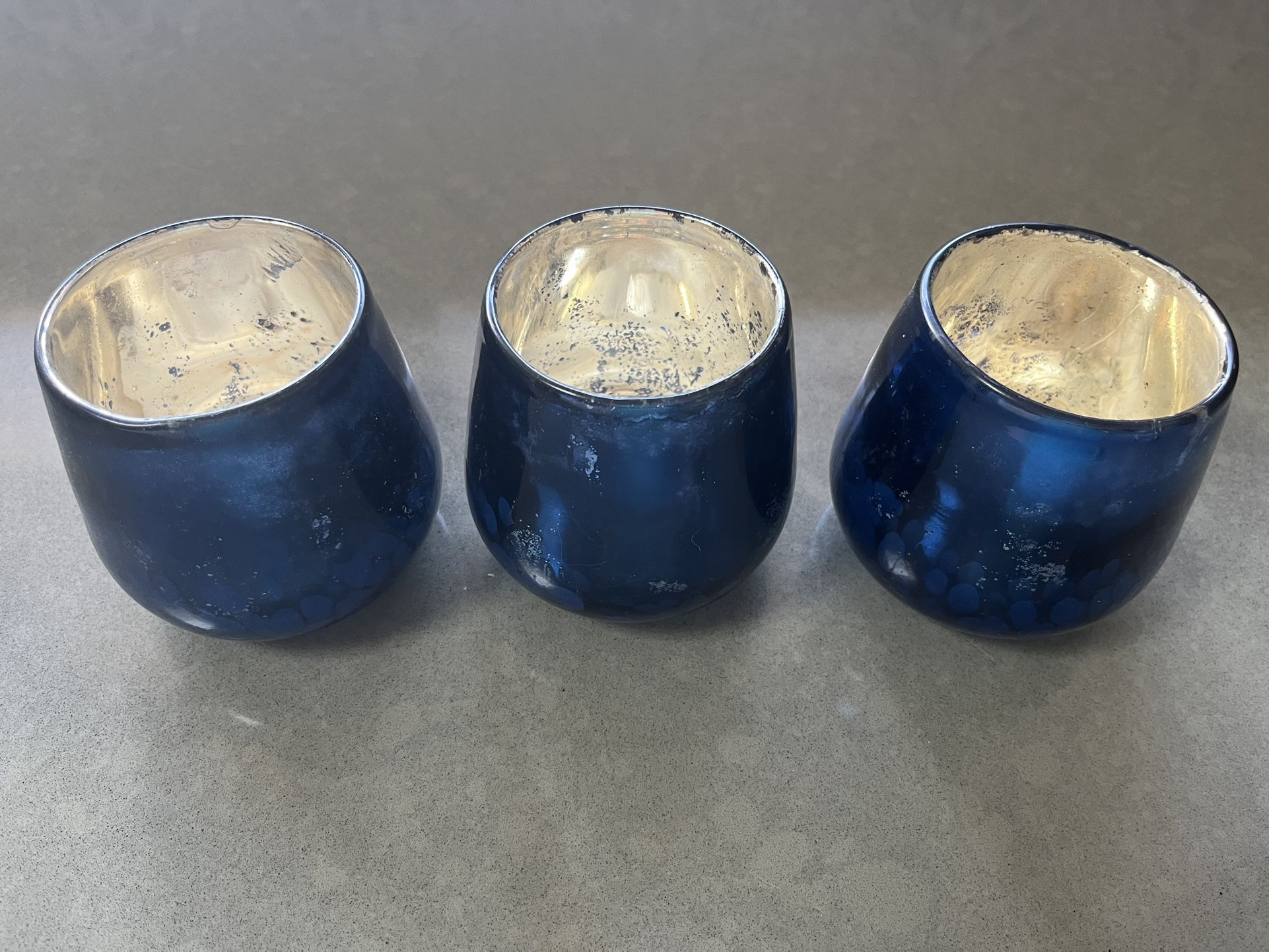 3x Blue & Gold Votive Candle Holders