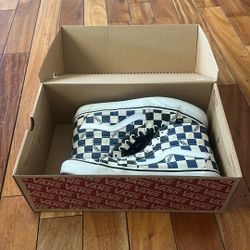 Blue and Black Checkered Sk8 Hi Vans (M 9.5)
