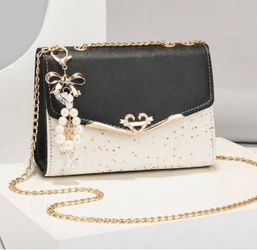 Black and White Glitter Chain Crossbody Bag