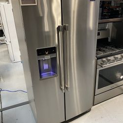 MayTag Stainless Steel 36-Inch Wide Counter Depth Side-by-aside Refrigerator - 21 Cu. Ft.