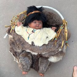 Papoose Wall Decor Native American Doll real fur