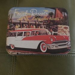 Fossil Resorts Tin Box California Awaits! 1950s Nomad Station Wagon Red White