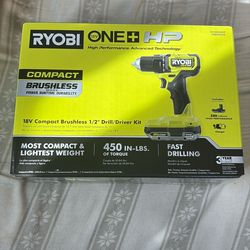 Ryobi One Hp 18V Compact Brushless 1/2 Drill/Driver Kit