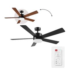 Globe Electric DAYTON 52-in Color-Changing Integrated LED Outdoor Smart Black with Matte Black Blades Ceiling Fan With Light 5 - Blade )