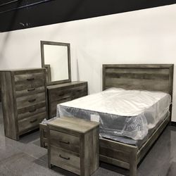 Queen Size Gray Oak Bedroom Set