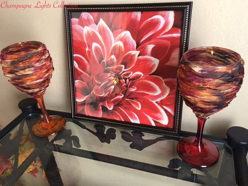 Custom Design Orange Stem Wine Glass Candle Holder 2pc Set Home Decor Mother’s Day Gift