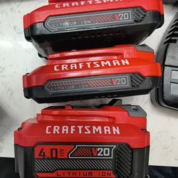 Craftsman 20 Volt Batteries And Chargers Bundle. 