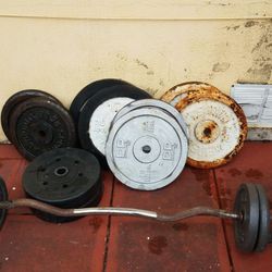 264 Libras En 6 Discos De 25 Lib 2 Disc 22 Lib 2 Dis 15 Lib 4 Disc 10 Lbs Y Barra De Curl Solo Por $400